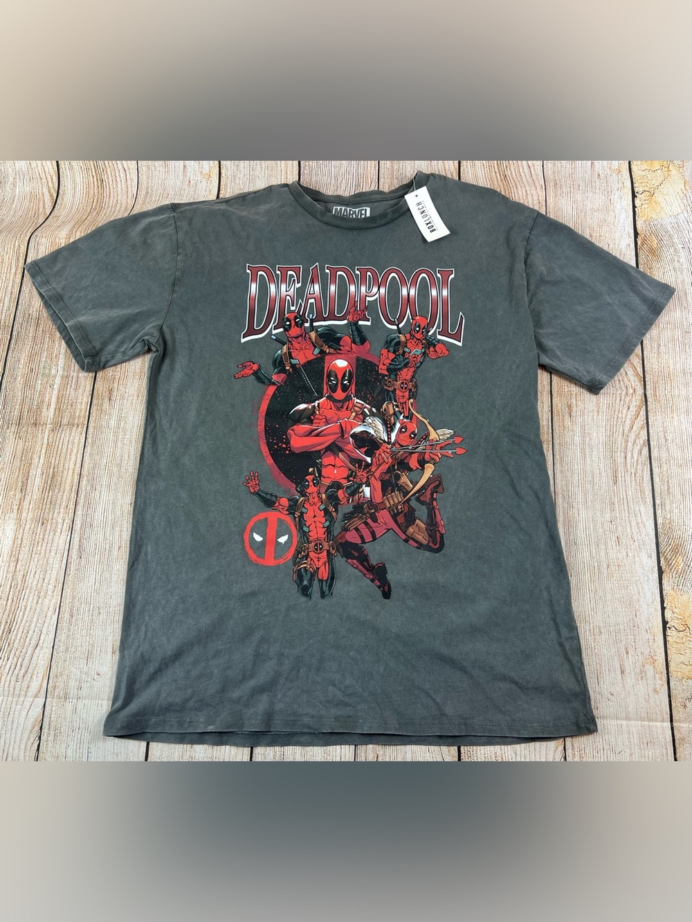 NWT Box Lunch Marvel Deadpool Mineral Wash Grey T Shirt Size Large